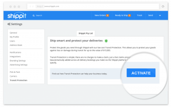 Transit Protection Shippit Settings